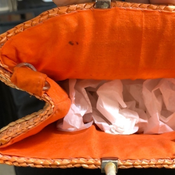 guc - Straw bag in orange & cream chrome handles - Picture 6 of 8